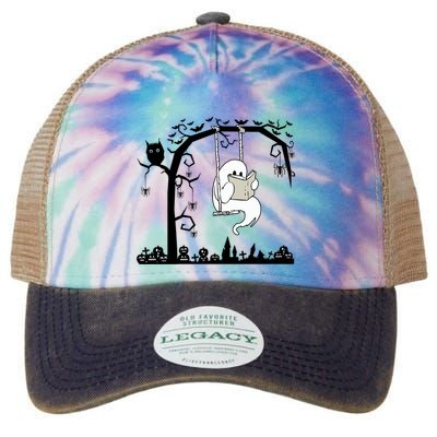 Cute Ghost Swinging Reading Book Halloween Ghost Reading Meaningful Gift Legacy Tie Dye Trucker Hat
