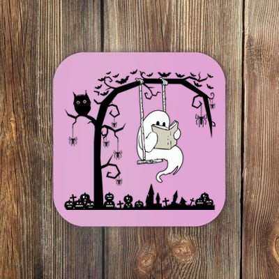 Cute Ghost Swinging Reading Book Halloween Ghost Reading Meaningful Gift Coaster