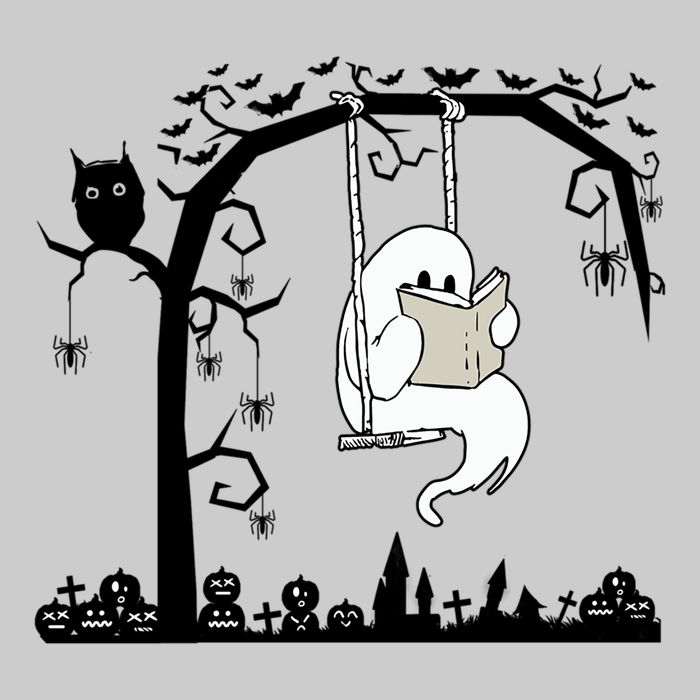 Cute Ghost Swinging Reading Book Halloween Ghost Reading Meaningful Gift Tie-Dye T-Shirt