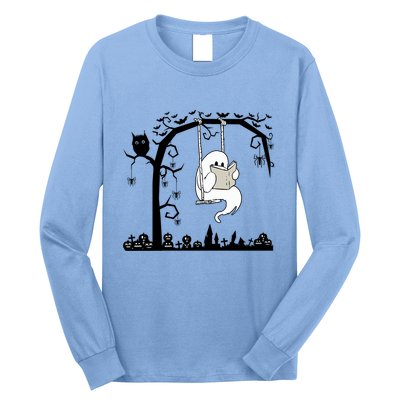 Cute Ghost Swinging Reading Book Halloween Ghost Reading Meaningful Gift Long Sleeve Shirt