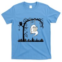 Cute Ghost Swinging Reading Book Halloween Ghost Reading Meaningful Gift T-Shirt