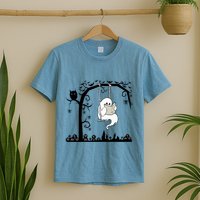 Cute Ghost Swinging Reading Book Halloween Ghost Reading Meaningful Gift T-Shirt