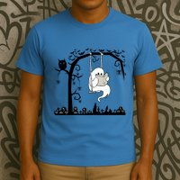 Cute Ghost Swinging Reading Book Halloween Ghost Reading Meaningful Gift T-Shirt