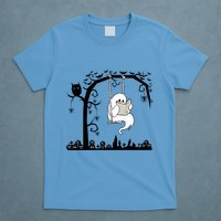 Cute Ghost Swinging Reading Book Halloween Ghost Reading Meaningful Gift T-Shirt