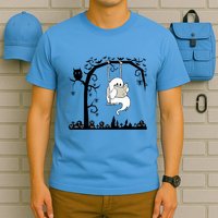 Cute Ghost Swinging Reading Book Halloween Ghost Reading Meaningful Gift T-Shirt