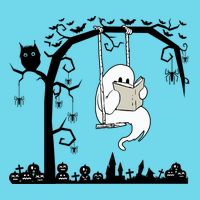 Cute Ghost Swinging Reading Book Halloween Ghost Reading Meaningful Gift T-Shirt
