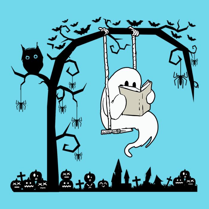 Cute Ghost Swinging Reading Book Halloween Ghost Reading Meaningful Gift T-Shirt