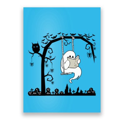 Cute Ghost Swinging Reading Book Halloween Ghost Reading Meaningful Gift Poster