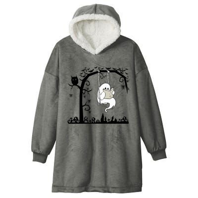 Cute Ghost Swinging Reading Book Halloween Ghost Reading Meaningful Gift Hooded Wearable Blanket