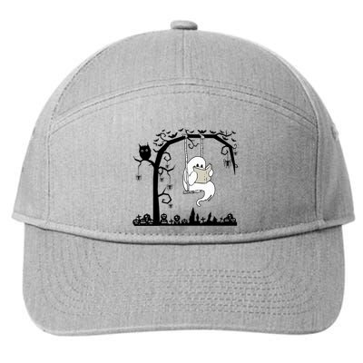 Cute Ghost Swinging Reading Book Halloween Ghost Reading Meaningful Gift 7-Panel Snapback Hat
