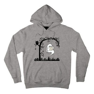 Cute Ghost Swinging Reading Book Halloween Ghost Reading Meaningful Gift Tall Hoodie