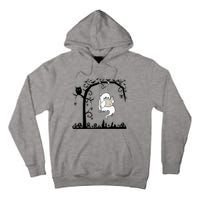 Cute Ghost Swinging Reading Book Halloween Ghost Reading Meaningful Gift Tall Hoodie