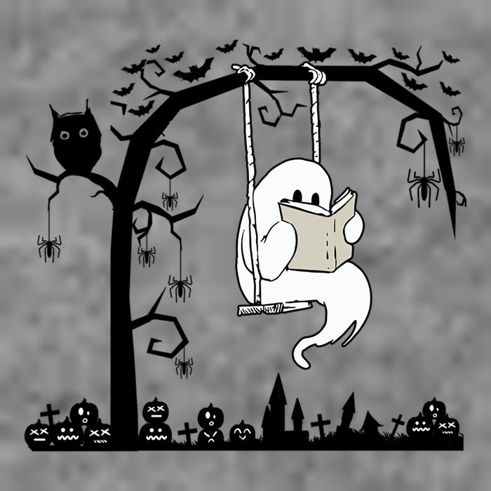 Cute Ghost Swinging Reading Book Halloween Ghost Reading Meaningful Gift Tall Hoodie