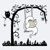 Cute Ghost Swinging Reading Book Halloween Ghost Reading Meaningful Gift Sueded Cloud Jersey T-Shirt