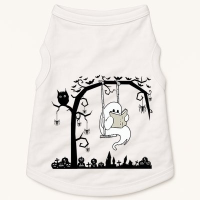 Cute Ghost Swinging Reading Book Halloween Ghost Reading Meaningful Gift Doggie Tank