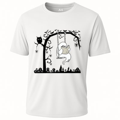 Cute Ghost Swinging Reading Book Halloween Ghost Reading Meaningful Gift Performance Shirt