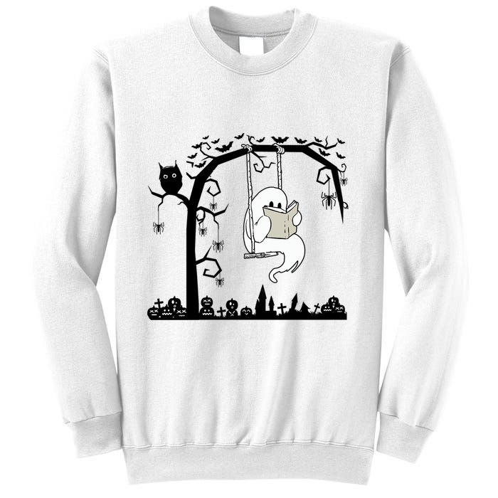 Cute Ghost Swinging Reading Book Halloween Ghost Reading Meaningful Gift Sweatshirt
