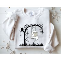 Cute Ghost Swinging Reading Book Halloween Ghost Reading Meaningful Gift Sweatshirt