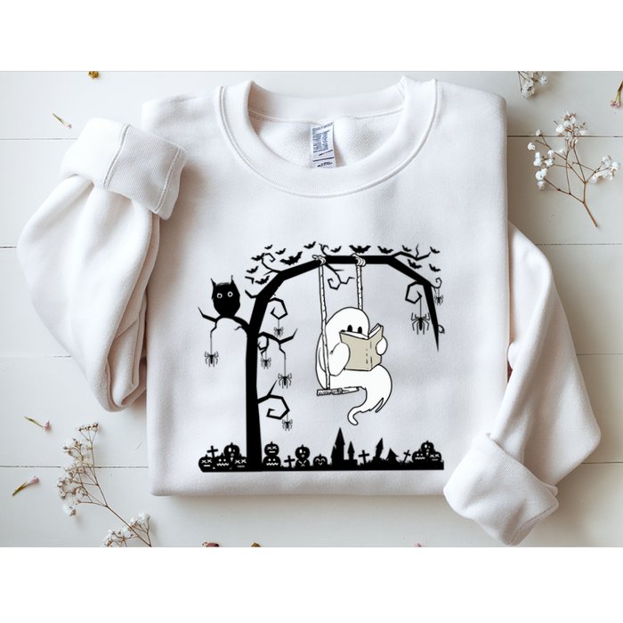 Cute Ghost Swinging Reading Book Halloween Ghost Reading Meaningful Gift Sweatshirt