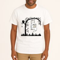 Cute Ghost Swinging Reading Book Halloween Ghost Reading Meaningful Gift Tall T-Shirt