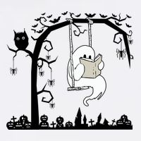 Cute Ghost Swinging Reading Book Halloween Ghost Reading Meaningful Gift Sustainable Bucket Hat