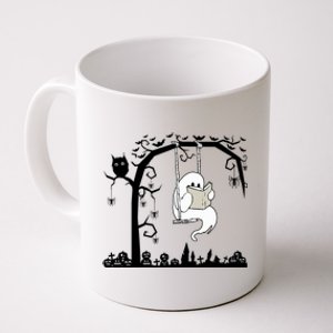 Cute Ghost Swinging Reading Book Halloween Ghost Reading Meaningful Gift Coffee Mug