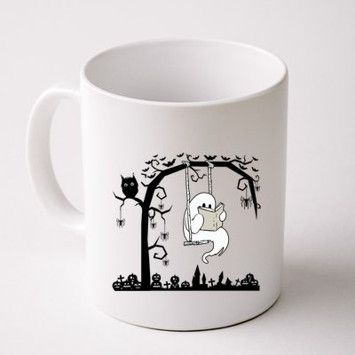 Cute Ghost Swinging Reading Book Halloween Ghost Reading Meaningful Gift Mug
