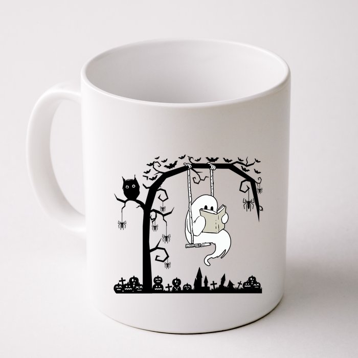Cute Ghost Swinging Reading Book Halloween Ghost Reading Meaningful Gift Mug