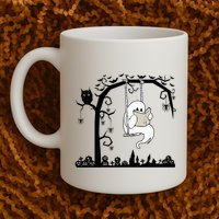 Cute Ghost Swinging Reading Book Halloween Ghost Reading Meaningful Gift Mug
