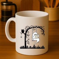 Cute Ghost Swinging Reading Book Halloween Ghost Reading Meaningful Gift Mug