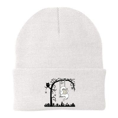 Cute Ghost Swinging Reading Book Halloween Ghost Reading Meaningful Gift Beanie