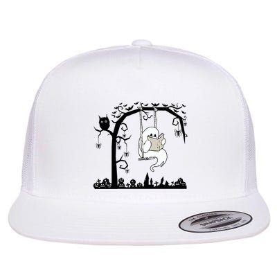 Cute Ghost Swinging Reading Book Halloween Ghost Reading Meaningful Gift Flatbill Hat