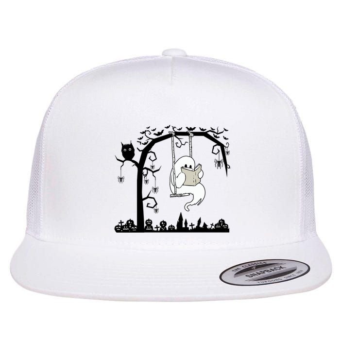 Cute Ghost Swinging Reading Book Halloween Ghost Reading Meaningful Gift Flatbill Hat