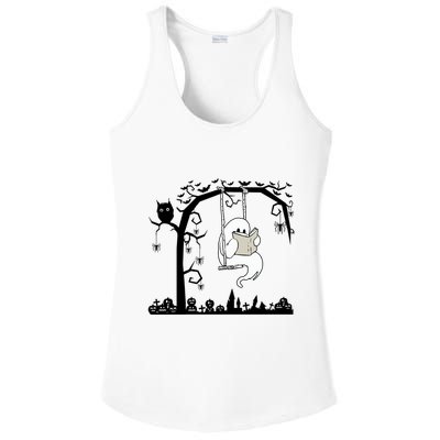 Cute Ghost Swinging Reading Book Halloween Ghost Reading Meaningful Gift Ladies PosiCharge Competitor Racerback Tank