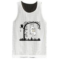 Cute Ghost Swinging Reading Book Halloween Ghost Reading Meaningful Gift Mesh Reversible Basketball Jersey Tank