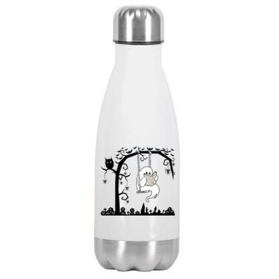 Cute Ghost Swinging Reading Book Halloween Ghost Reading Meaningful Gift Stainless Steel Insulated Water Bottle