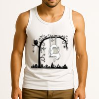 Cute Ghost Swinging Reading Book Halloween Ghost Reading Meaningful Gift Tank Top