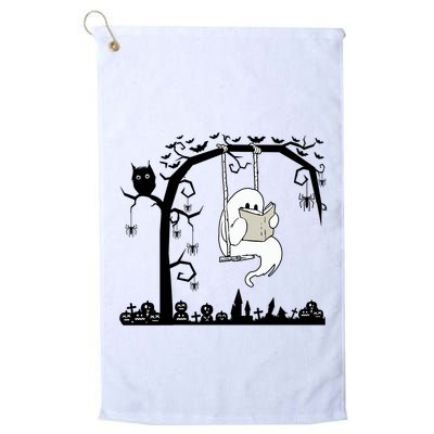 Cute Ghost Swinging Reading Book Halloween Ghost Reading Meaningful Gift Golf Towel