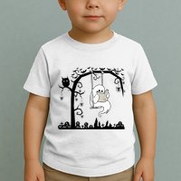 Cute Ghost Swinging Reading Book Halloween Ghost Reading Meaningful Gift Toddler T-Shirt