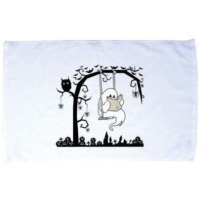 Cute Ghost Swinging Reading Book Halloween Ghost Reading Meaningful Gift Microfiber Hand Towel