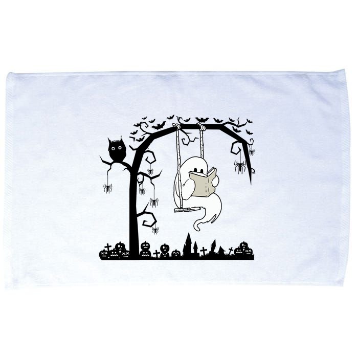 Cute Ghost Swinging Reading Book Halloween Ghost Reading Meaningful Gift Microfiber Hand Towel