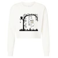 Cute Ghost Swinging Reading Book Halloween Ghost Reading Meaningful Gift Cropped Pullover Crew