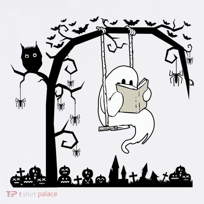 Cute Ghost Swinging Reading Book Halloween Ghost Reading Meaningful Gift Short Acrylic Beanie