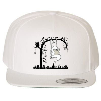 Cute Ghost Swinging Reading Book Halloween Ghost Reading Meaningful Gift Wool Snapback Cap