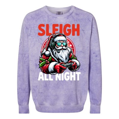 Christmas Gamer Sleigh All Night Video Game Santa Xmas Colorblast Crewneck Sweatshirt