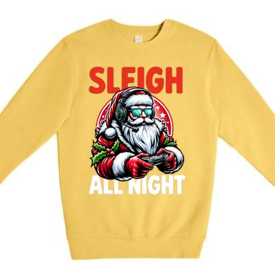 Christmas Gamer Sleigh All Night Video Game Santa Xmas Premium Crewneck Sweatshirt