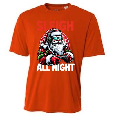 Christmas Gamer Sleigh All Night Video Game Santa Xmas Cooling Performance Crew T-Shirt