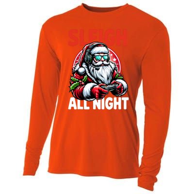 Christmas Gamer Sleigh All Night Video Game Santa Xmas Cooling Performance Long Sleeve Crew