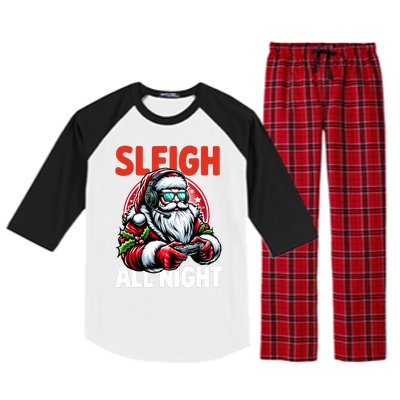 Christmas Gamer Sleigh All Night Video Game Santa Xmas Raglan Sleeve Pajama Set