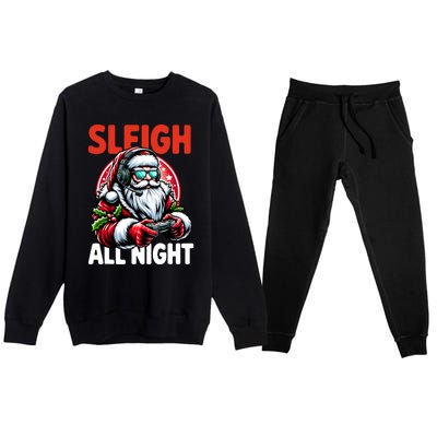 Christmas Gamer Sleigh All Night Video Game Santa Xmas Premium Crewneck Sweatsuit Set